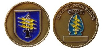 Special Forces Mike Force IV CORPS Challenge Coin with Knife and Lightening Bolts