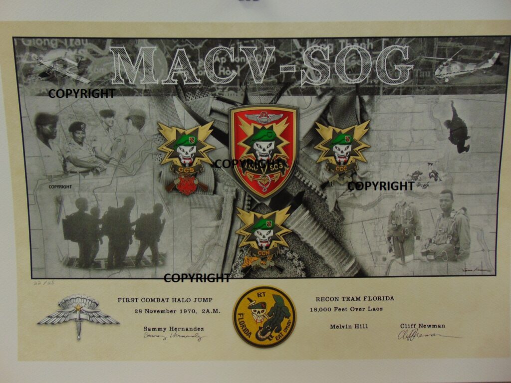 Signed First Combat HALO Jump Print. 22 x 15-1/2" MACV-SOG