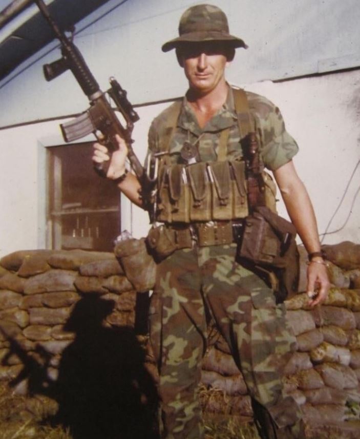 Bobby Pruett - CCN recon and Project delta - note his m-16 forward pistol grip. This was totally custom. He is also wearing a AK chest rig.