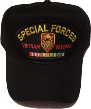 Special Forces MACV Vietnam Veteran HAT with Ribbons and MACV SOG Crest Cap - Black