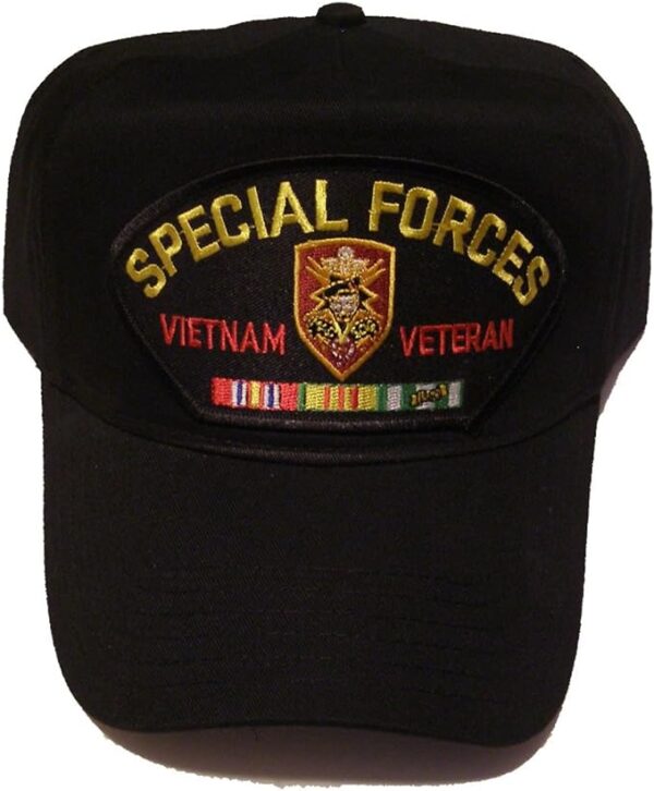 Special Forces MACV Vietnam Veteran HAT with Ribbons and MACV SOG Crest Cap - Black