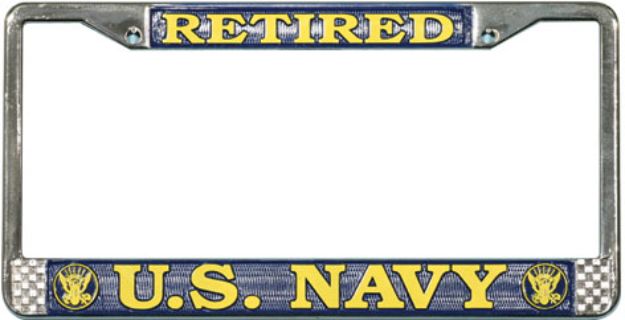 Retired U.S. Navy Chrome License Plate Frame Retired U.S. Navy Chrome License Plate Frame