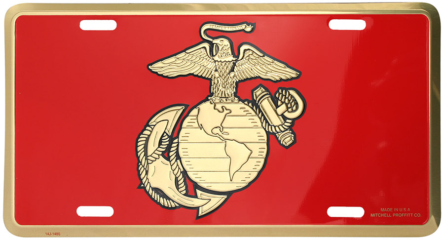 Eagle Globe and Anchor Embossed Metal License Plate Eagle Globe and Anchor Embossed Metal License Plate