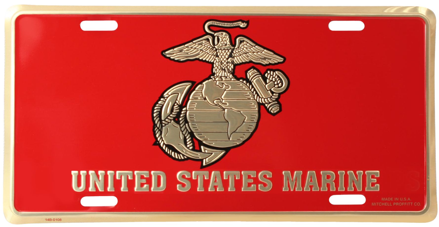 United States Marine with Eagle Globe and Anchor Embossed Metal License Plate United States Marine with Eagle Globe and Anchor Embossed Metal License Plate